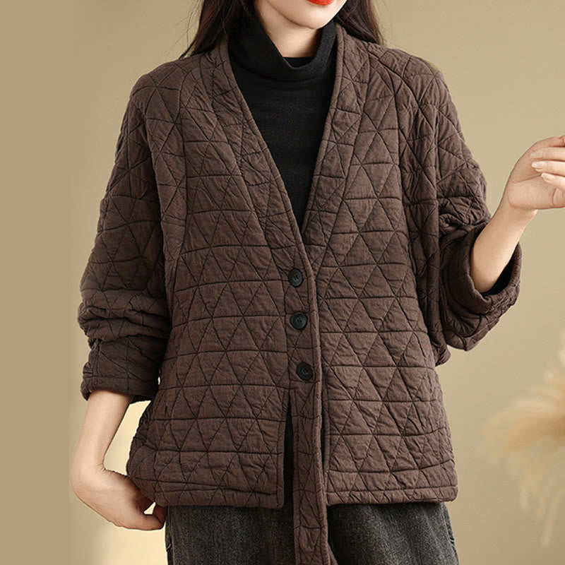 Buddha Stonesレディース ボタン付き 長袖 厚手 コットン ジャケット ポケット付き - image 1