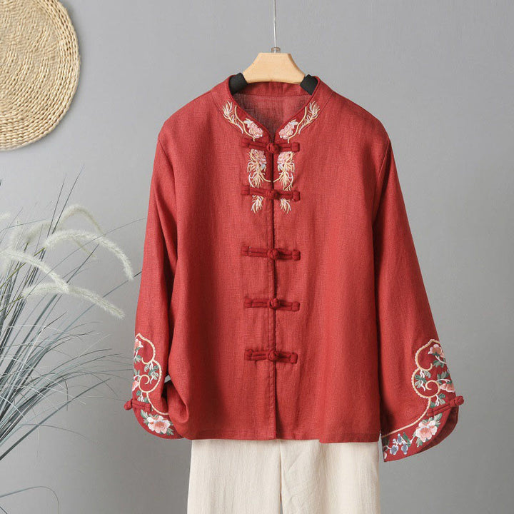 Buddha Stonesカジュアル レディース 刺繍 長袖 スタンドカラー コットンシャツ - ファイアブリック - US14、 UK/AU18、 EU46 (2XL) - image 16