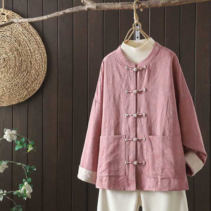 Buddha Stonesカジュアル レディース 花柄 長袖 スタンドカラー コットンシャツ - ライトピンク - US14、 UK/AU18、 EU46 (2XL) - image 10
