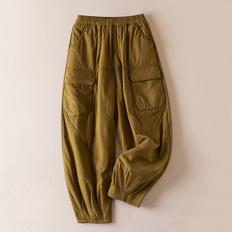 Buddha Stones無地コットンパッド入りレディースハーレムコットン厚手パンツ（ポケット付き） - ダークゴールデンロッド - US8-10，UK/AU12-14，EU40-42 (2XL) - image 1