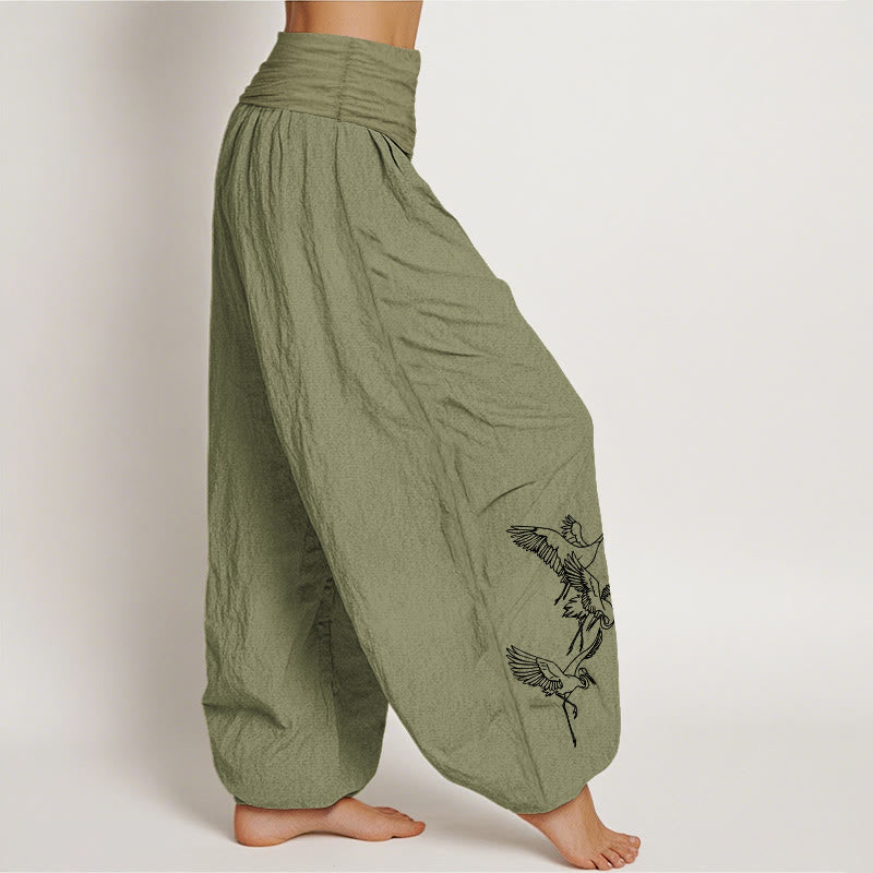 Buddha Stonesと飛鶴模様のレディース伸縮性ウエストハーレムコットンパンツ - image 15