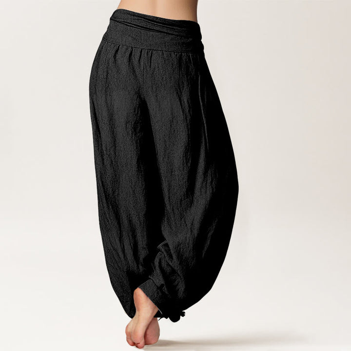 Buddha Stonesと陰陽の手模様のレディース伸縮性ウエストハーレムコットンパンツ - image 2