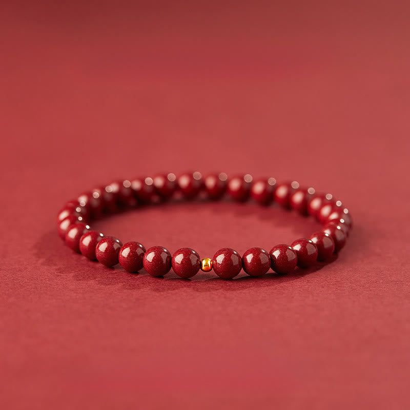 Buddha Stones925スターリングシルバー 辰砂ビーズ良縁祈願ブレスレット - 6mm シナバー&4mm 925 スターリングシルバー - image 0