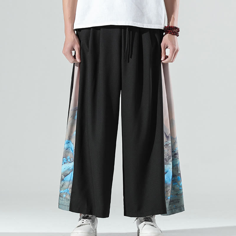 Buddha Stones 山と川の柄 メンズ ワイドレッグパンツ ポケット付き - image 1