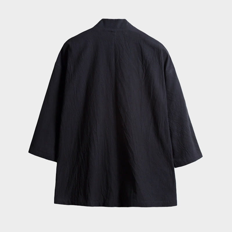Buddha Stones無地 レースアップ 七分袖 オープンフロント ジャケット メンズ 着物 - image 3