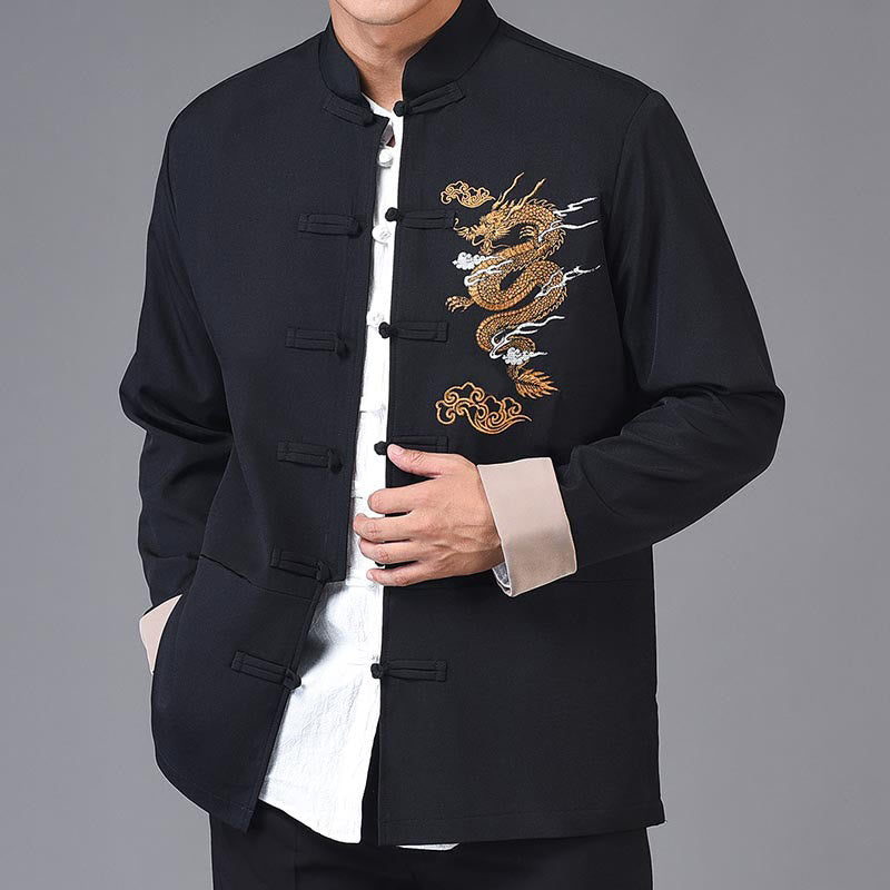 Buddha Stones刺繍ドラゴンフロッグボタンデザイン長袖メンズジャケット - image 2