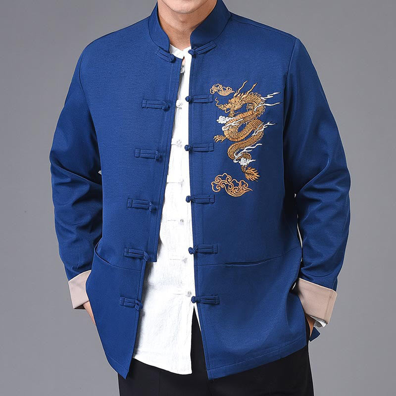 Buddha Stones刺繍ドラゴンフロッグボタンデザイン長袖メンズジャケット - image 16