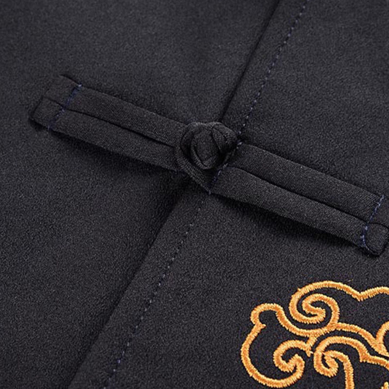 Buddha Stones刺繍ドラゴンフロッグボタンデザイン長袖メンズジャケット - image 6