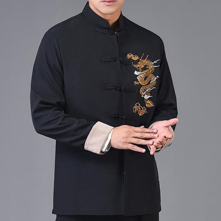 Buddha Stones刺繍ドラゴンフロッグボタンデザイン長袖メンズジャケット - image 13