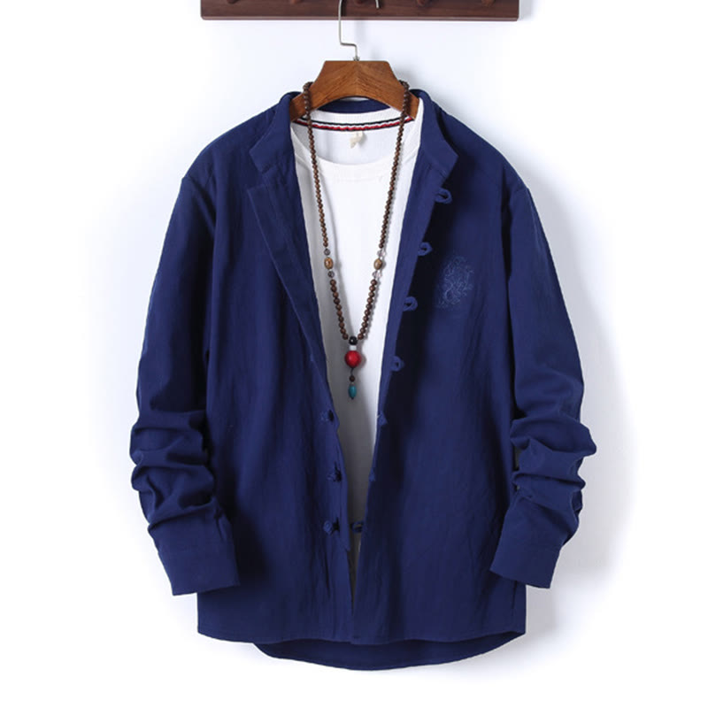 Buddha Stones 2点セット 無地 メンズ フロッグボタン 長袖 コットン シャツ パンツ セット ポケット付き - image 21