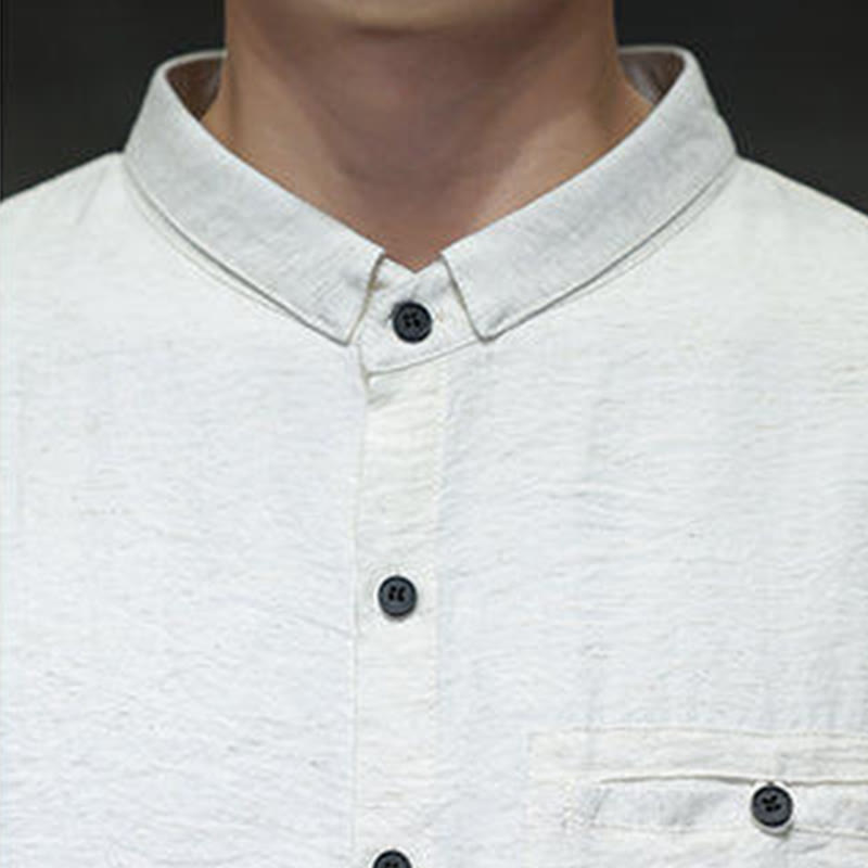 Buddha Stones春のメンズ 無地ボタンデザイン 長袖シャツ - image 15