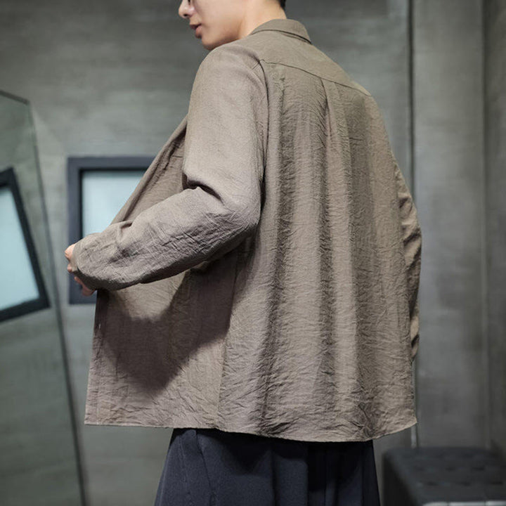 Buddha Stones春のメンズ 無地ボタンデザイン 長袖シャツ - image 21