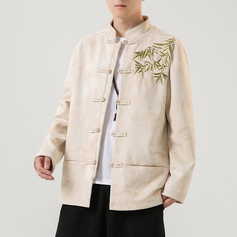 Buddha Stones竹 龍 カエルボタンデザイン 長袖 メンズジャケット - コーンシルク - US/UK/AU46、 EU56 (5XL) - image 24