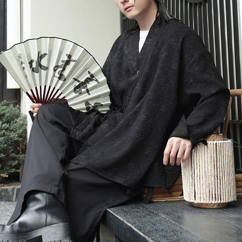 Buddha Stones春 Vネック 花柄 メンズ レースアップデザイン 長袖シャツ - image 5