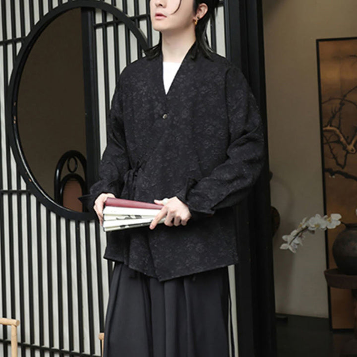 Buddha Stones春 Vネック 花柄 メンズ レースアップデザイン 長袖シャツ - image 7