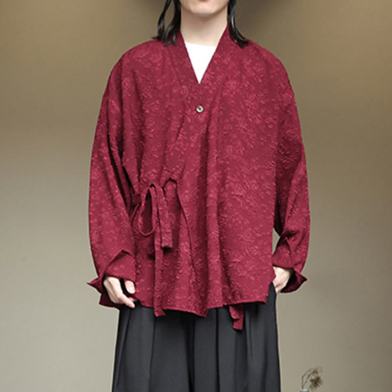 Buddha Stones春 Vネック 花柄 メンズ レースアップデザイン 長袖シャツ - image 17