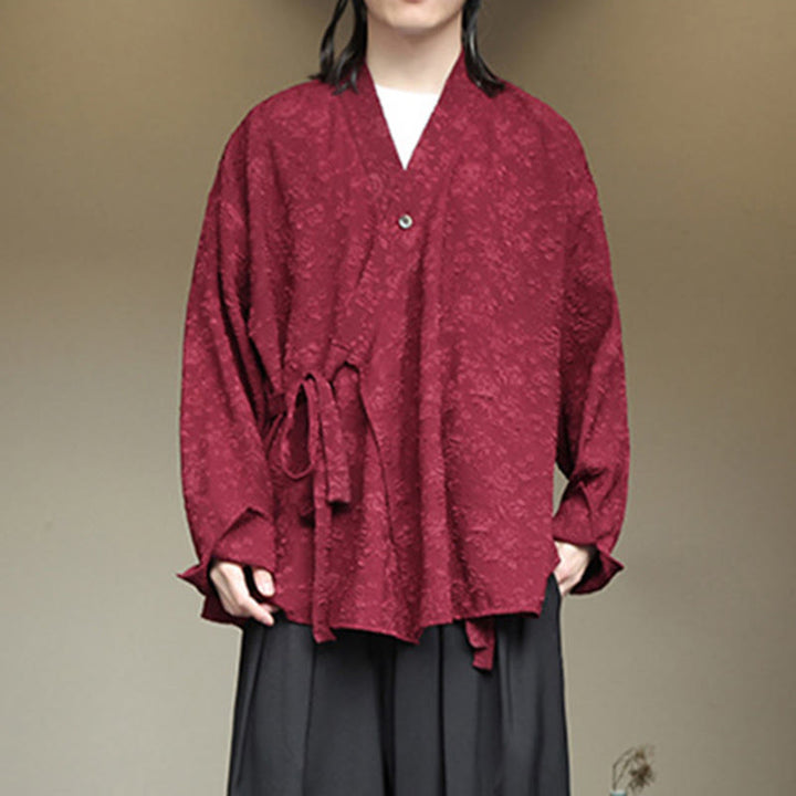 Buddha Stones春 Vネック 花柄 メンズ レースアップデザイン 長袖シャツ - image 17