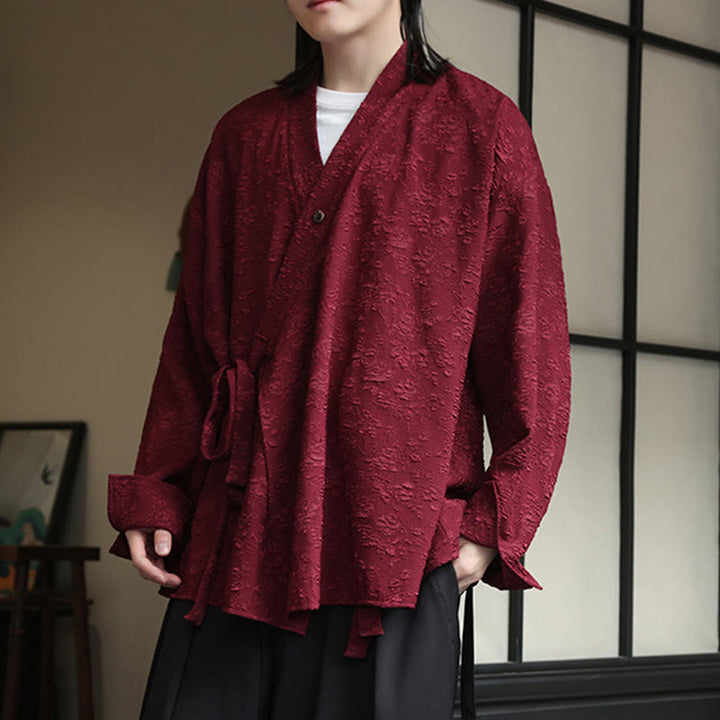 Buddha Stones春 Vネック 花柄 メンズ レースアップデザイン 長袖シャツ - image 14