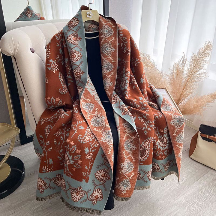 Buddha Stonesの厚みのある冬用ペイズリー花つる柄ソフトスカーフショール - image 2
