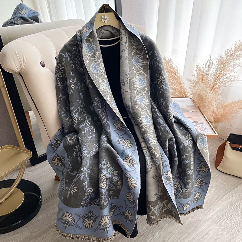 Buddha Stonesの厚みのある冬用ペイズリー花つる柄ソフトスカーフショール - image 7