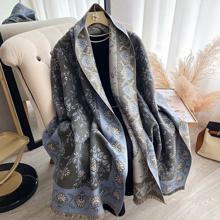 Buddha Stonesの厚みのある冬用ペイズリー花つる柄ソフトスカーフショール - image 7