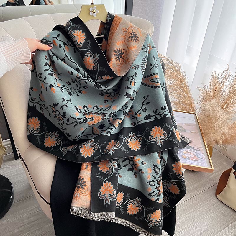 Buddha Stonesの厚みのある冬用ペイズリー花つる柄ソフトスカーフショール - image 11