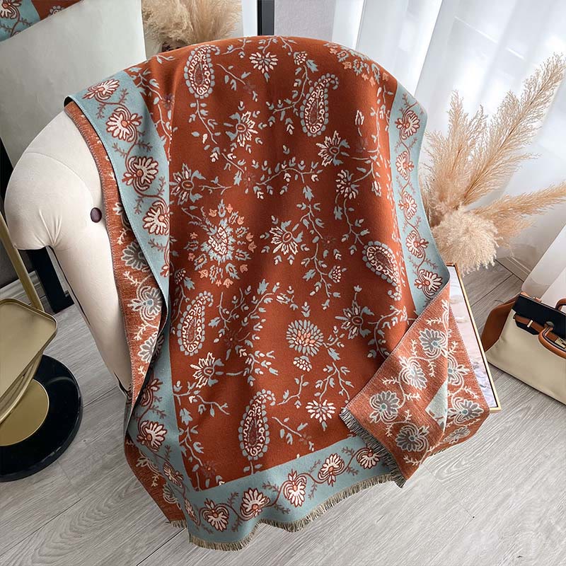 Buddha Stonesの厚みのある冬用ペイズリー花つる柄ソフトスカーフショール - image 1