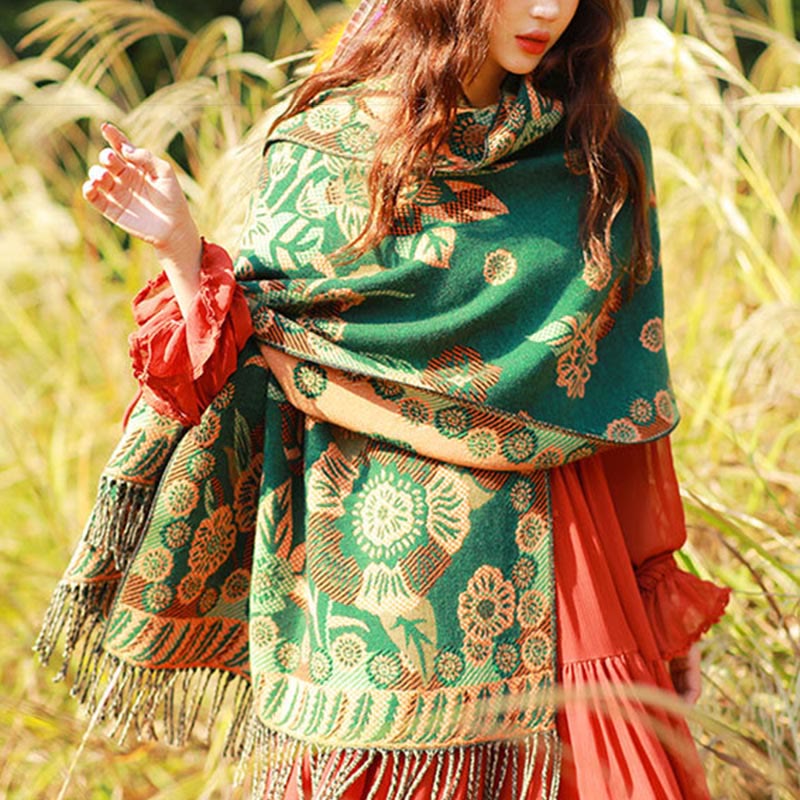 Buddha Stonesジャカードエスニックペイズリー植物柄タッセルソフトサーマルスカーフショール - image 32