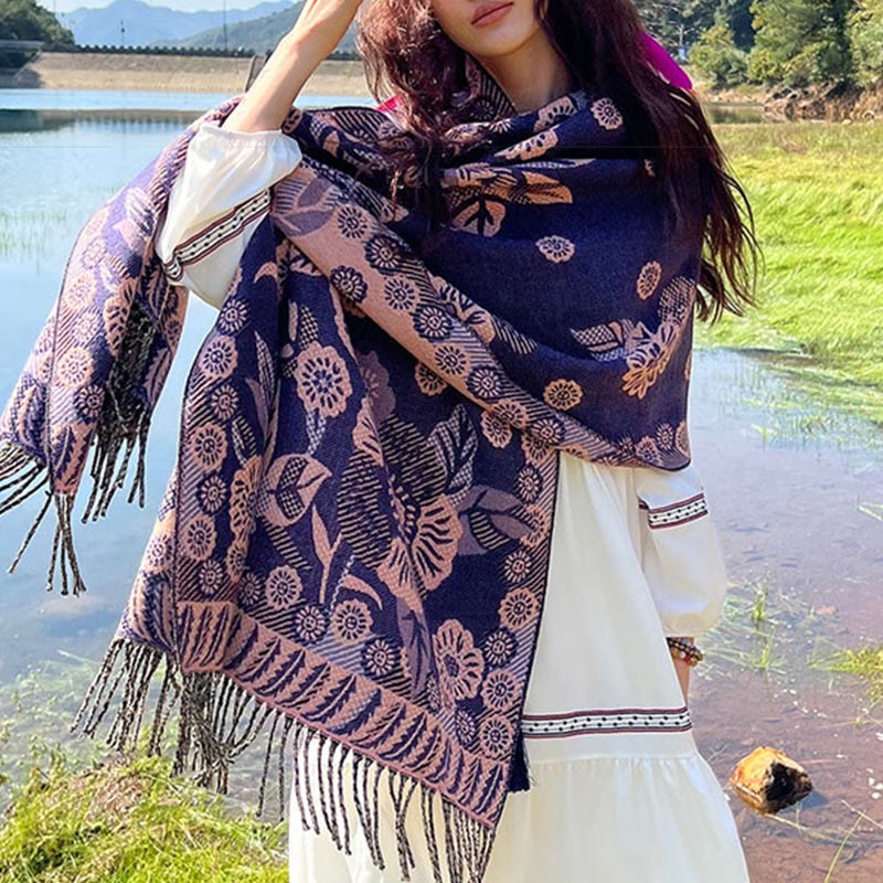 Buddha Stonesジャカードエスニックペイズリー植物柄タッセルソフトサーマルスカーフショール - image 23