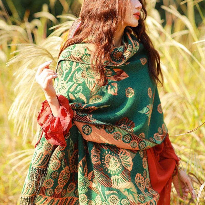 Buddha Stonesジャカードエスニックペイズリー植物柄タッセルソフトサーマルスカーフショール - image 33