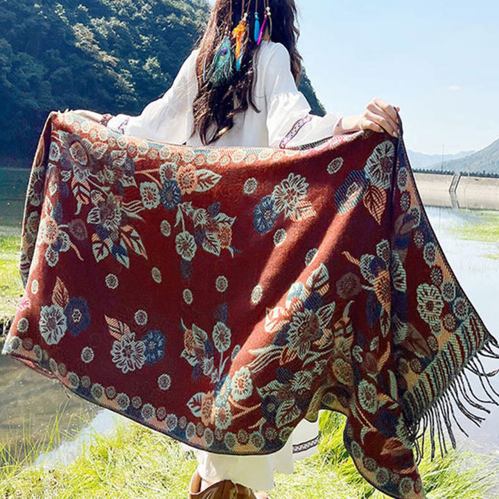 Buddha Stonesジャカードエスニックペイズリー植物柄タッセルソフトサーマルスカーフショール - image 27