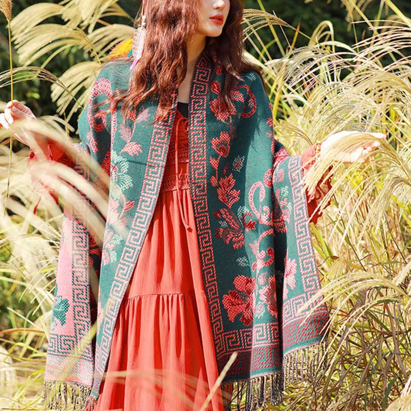 Buddha Stonesジャカードエスニックペイズリー植物柄タッセルソフトサーマルスカーフショール - image 36