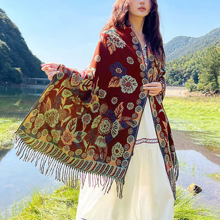 Buddha Stonesジャカードエスニックペイズリー植物柄タッセルソフトサーマルスカーフショール - image 26