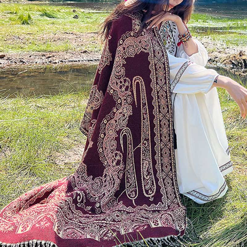 Buddha Stonesジャカードエスニックペイズリー植物柄タッセルソフトサーマルスカーフショール - image 18