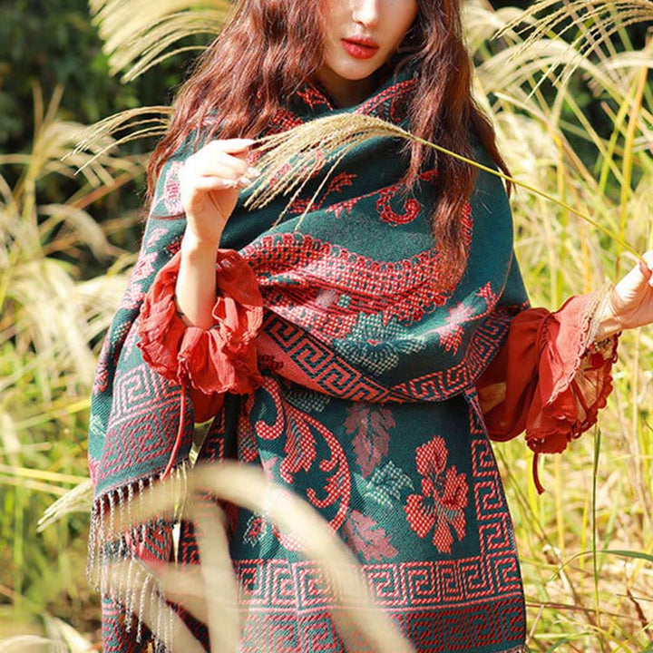 Buddha Stonesジャカードエスニックペイズリー植物柄タッセルソフトサーマルスカーフショール - image 35