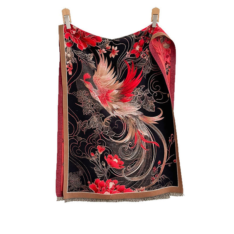 Buddha Stones冬用 保温 鳳凰 花柄 タッセル ソフト スカーフ ショール - image 5