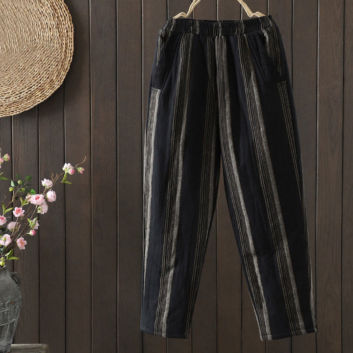 Buddha Stones通勤用サーマルストライプコットンコーデュロイレディースハーレムパッド入りパンツ（ポケット付き） - 黒 - US8-10，UK/AU12-14，EU40-42 (2XL) - image 9