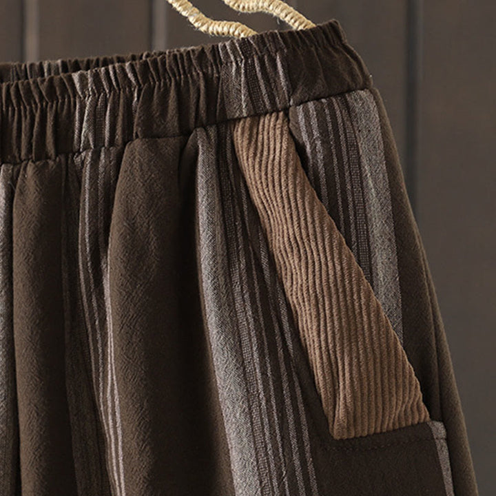 Buddha Stones通勤用サーマルストライプコットンコーデュロイレディースハーレムパッド入りパンツ（ポケット付き） - image 4