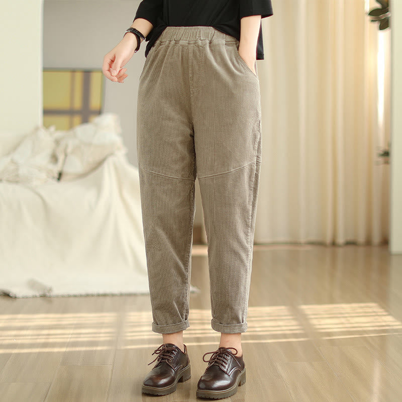 Buddha Stonesプレーンテーパードコットンコーデュロイレディースハーレムサーマルフリース裏地パンツ（ポケット付き） - image 21