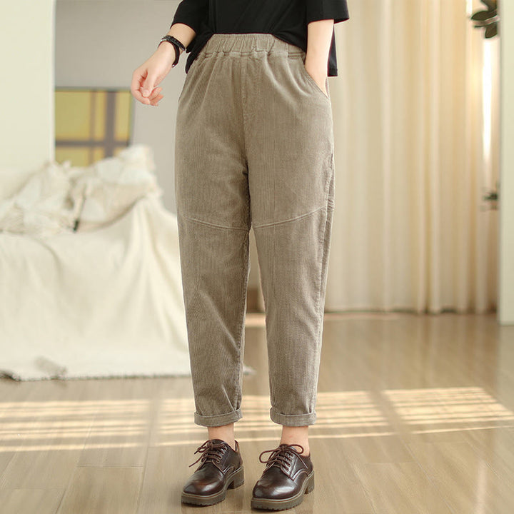 Buddha Stonesプレーンテーパードコットンコーデュロイレディースハーレムサーマルフリース裏地パンツ（ポケット付き） - image 21
