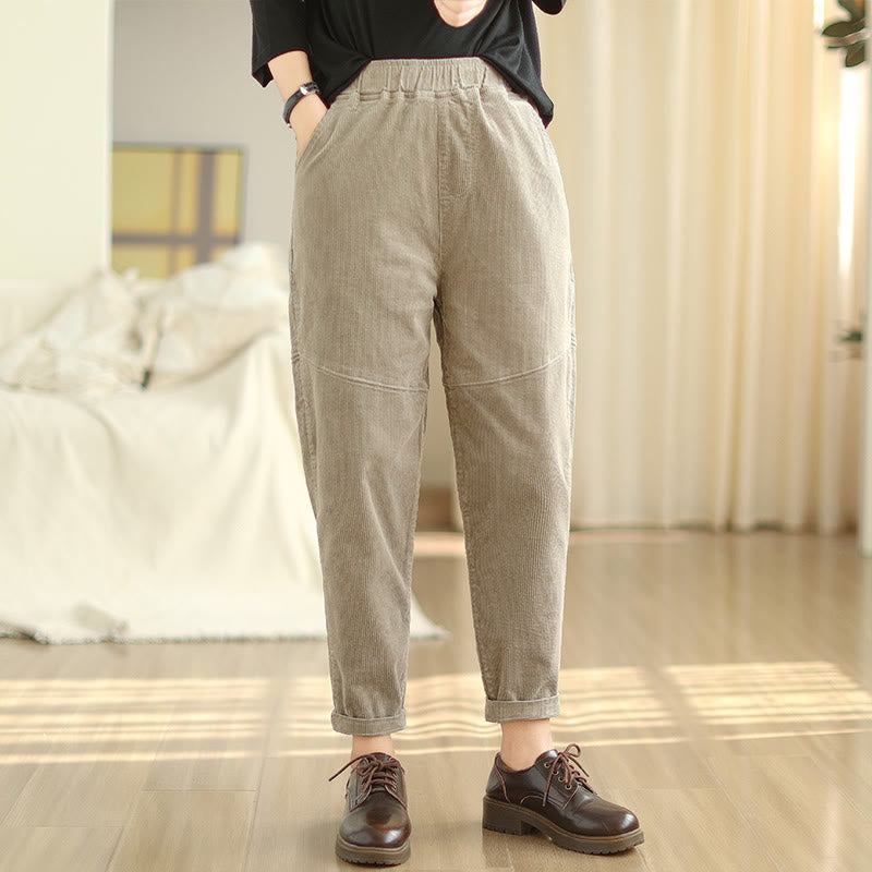 Buddha Stonesプレーンテーパードコットンコーデュロイレディースハーレムサーマルフリース裏地パンツ（ポケット付き） - image 19