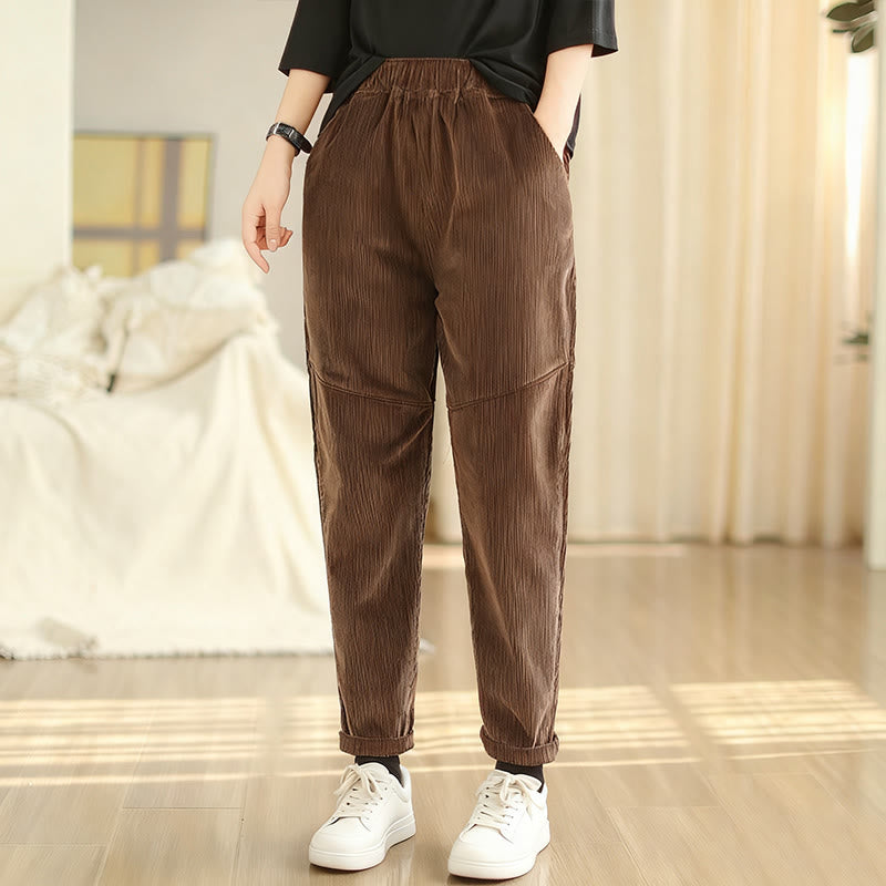 Buddha Stonesプレーンテーパードコットンコーデュロイレディースハーレムサーマルフリース裏地パンツ（ポケット付き） - image 10