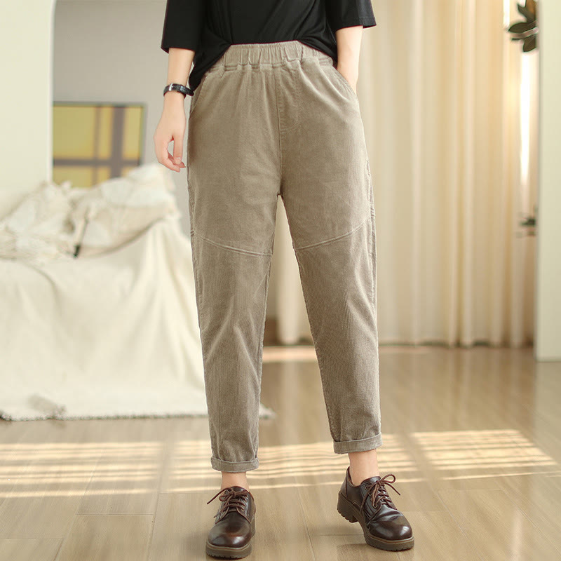 Buddha Stonesプレーンテーパードコットンコーデュロイレディースハーレムサーマルフリース裏地パンツ（ポケット付き） - image 22