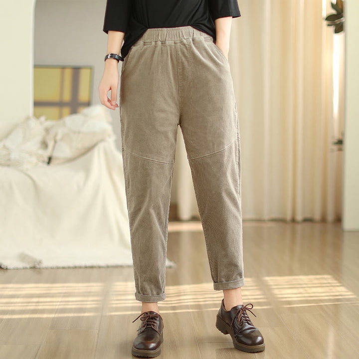 Buddha Stonesプレーンテーパードコットンコーデュロイレディースハーレムサーマルフリース裏地パンツ（ポケット付き） - image 22