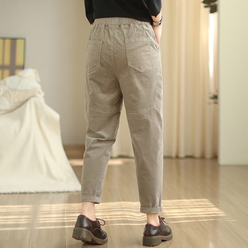 Buddha Stonesプレーンテーパードコットンコーデュロイレディースハーレムサーマルフリース裏地パンツ（ポケット付き） - image 20