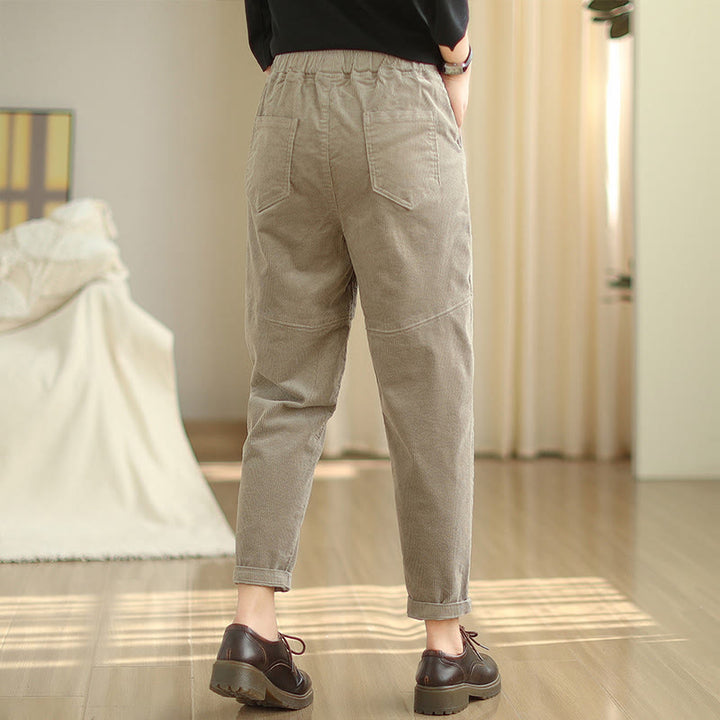 Buddha Stonesプレーンテーパードコットンコーデュロイレディースハーレムサーマルフリース裏地パンツ（ポケット付き） - image 20
