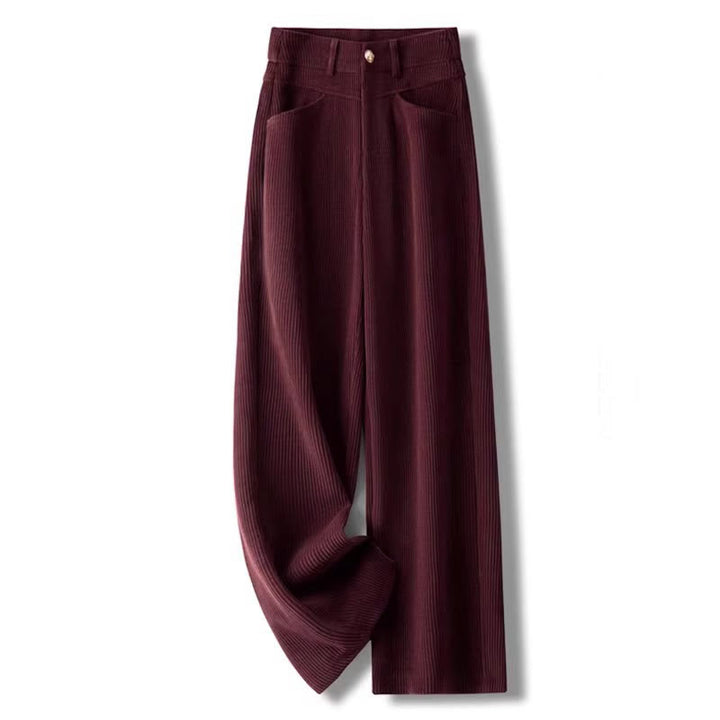 Buddha Stones冬用ストレートレッグデザイン コットンコーデュロイ レディース ワイドレッグパンツ ポケット付き - ダークレッド - US16、 UK/AU20、 EU48 (4XL) - image 13