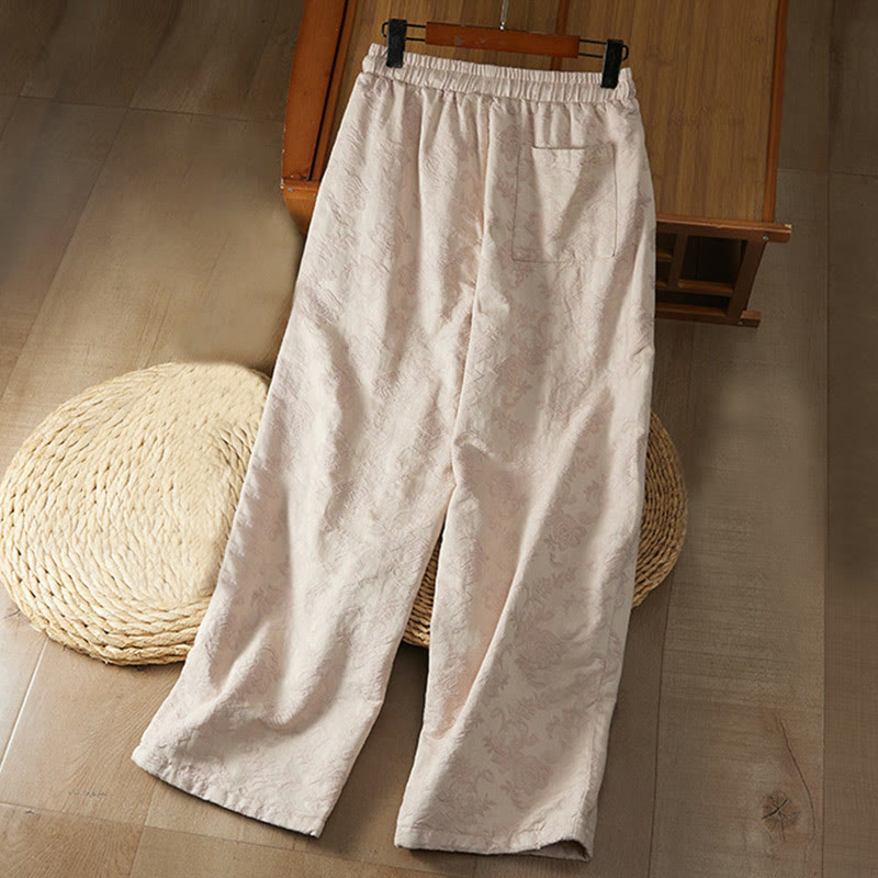 Buddha Stones冬用サーマル ジャカード 花柄 レディース ワイドレッグ コットンパンツ ポケット付き - image 8