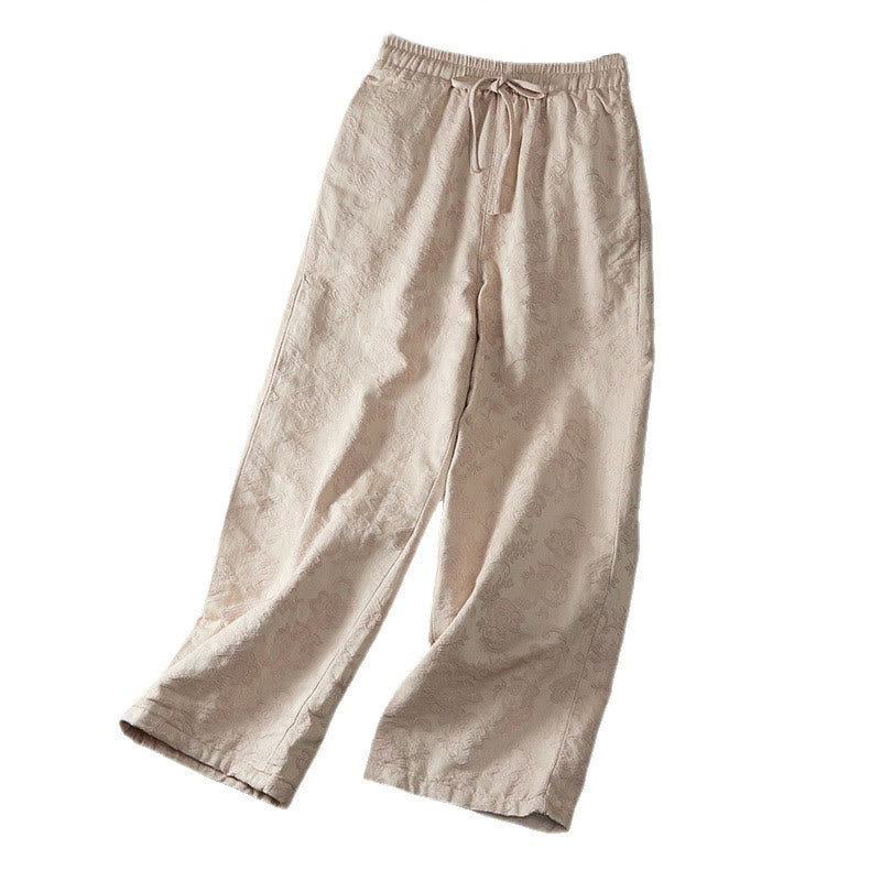 Buddha Stones冬用サーマル ジャカード 花柄 レディース ワイドレッグ コットンパンツ ポケット付き - image 14