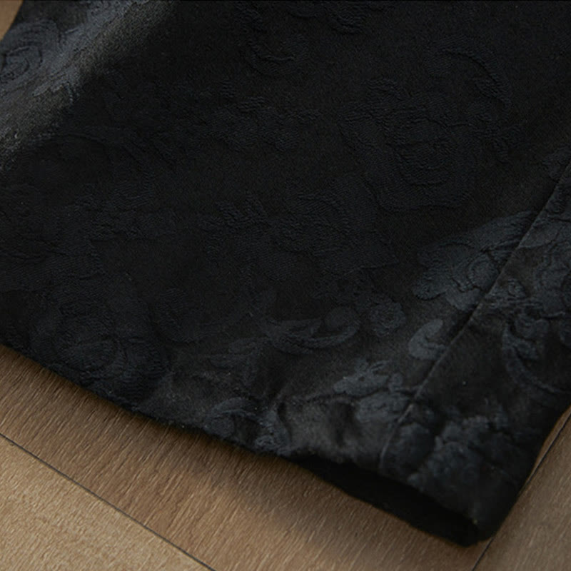 Buddha Stones冬用サーマル ジャカード 花柄 レディース ワイドレッグ コットンパンツ ポケット付き - image 6